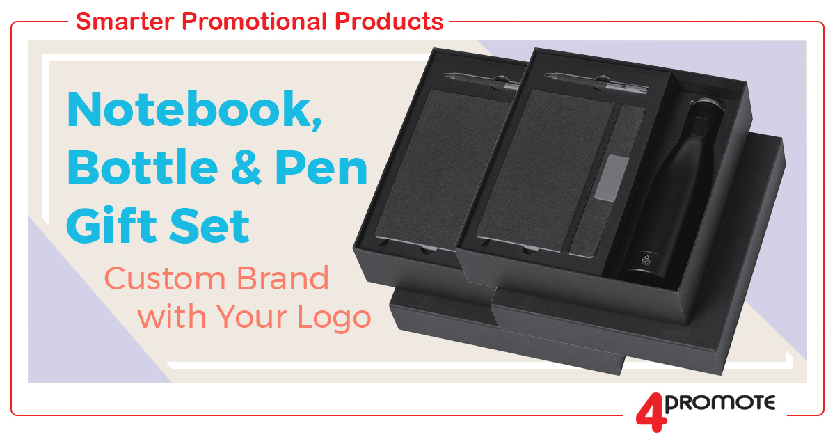 Custom Branded Notebook, Bottle and Pen Gift Set